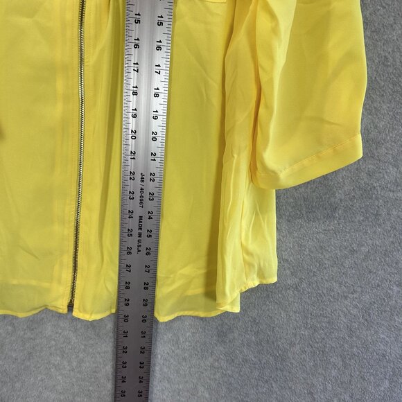 Anne Klein Womens XL Yellow Sheer Zip-Front Blouse NWT 3/4 Sleeve Colorful Beach - Picture 8 of 11